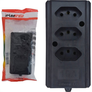 Tomada Barra Interneed 2 Polos +Terra Preta 10A. Tripla Tomada Barra Interneed 2 Polos +Terra Preta 10A. Tripla