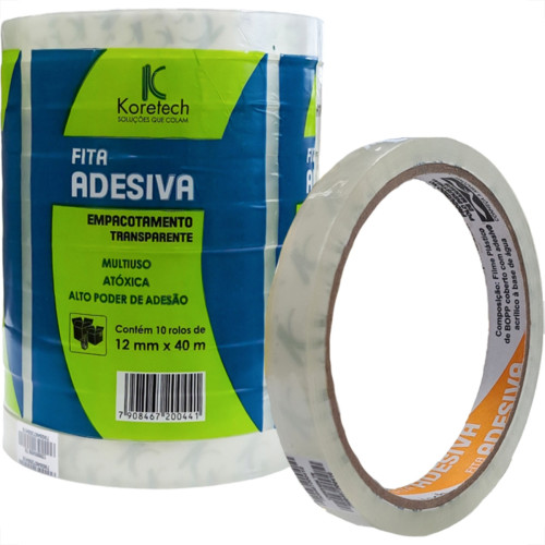 Fita Adesiva Embalagem Koretech Transparente 12Mm X 40M - Kit C/10 Pecas Fita Adesiva Embalagem Koretech Transparente 12Mm X 40M - Kit C/10 Pecas