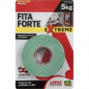 Fita Dupla Face Adere Forte Espuma Branca Extreme Interno/Externo 24Mm X 1,5M