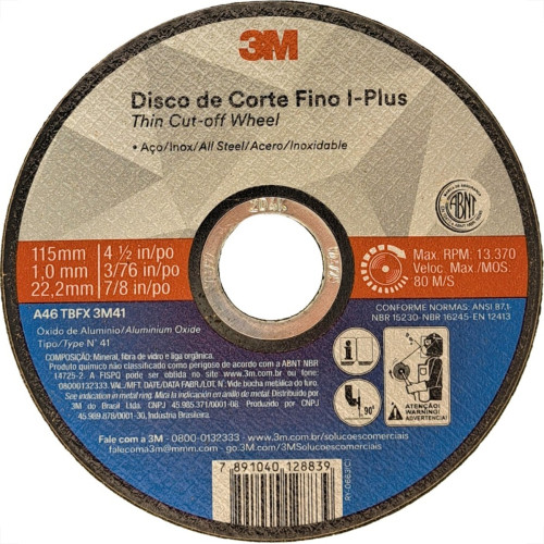 Disco Aco Inox 3M - 4.1/2''X3/75''X7/8'' I-Plus - Fino 1,0Mm Disco Aco Inox 3M - 4.1/2''X3/75''X7/8'' I-Plus - Fino 1,0Mm