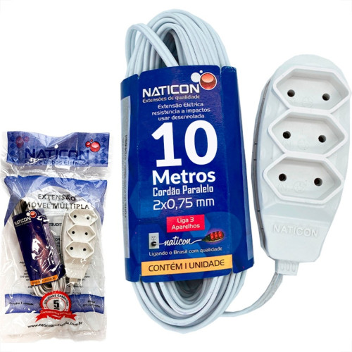 Extensao Naticon Paralela 2 Polos 0,75Mm Branca -10M Extensao Naticon Paralela 2 Polos 0,75Mm Branca -10M