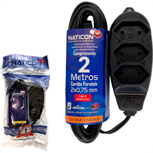 Extensao Naticon Paralela 2 Polos 0,75Mm Preta - 2M Extensao Naticon Paralela 2 Polos 0,75Mm Preta - 2M
