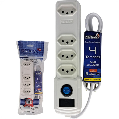 Filtro Linha Naticon 4 Tomadas 2P+T Branco Filtro Linha Naticon 4 Tomadas 2P+T Branco