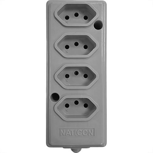Tomada Barra Naticon 2P+T. 10A. 4 Tomadas Cinza