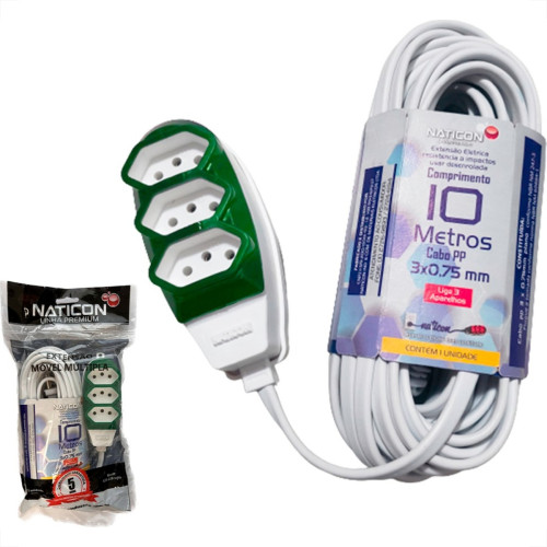 Extensao Naticon Pp 2 Polos + Terra 0,75Mm Branca -10M Extensao Naticon Pp 2 Polos + Terra 0,75Mm Branca -10M