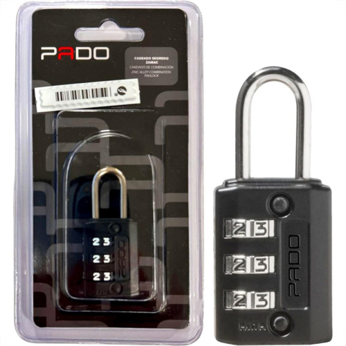 Cadeado Para Mala Pado 3 Segredos Zamac 25Mm Preto - 5202161 Cadeado Para Mala Pado 3 Segredos Zamac 25Mm Preto - 5202161