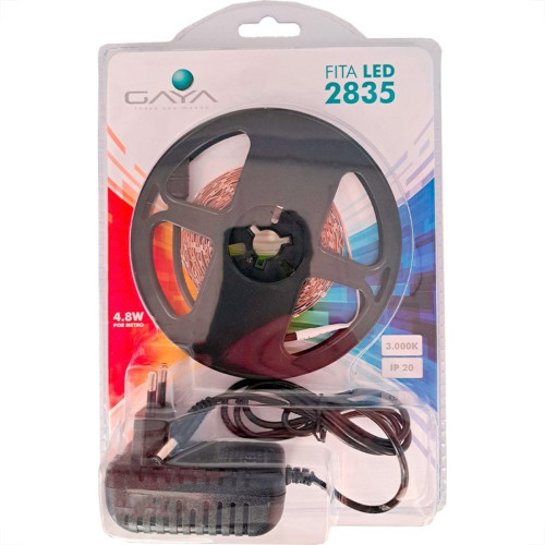Fita De Led Gaya 2835 - Ip20 3000K - 4,8W. 150 Lumens Por Metro 12V. 5M Com Driver - 9301 Fita De Led Gaya 2835 - Ip20 3000K - 4,8W. 150 Lumens Por Metro 12V. 5M Com Driver - 9301