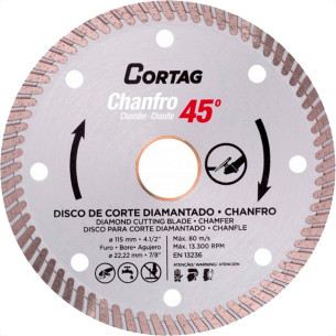 Disco Diamantado Cortag Turbo Chanfro 45º - 115Mm X 22,2Mm Para Esmerilhadeira - 61907