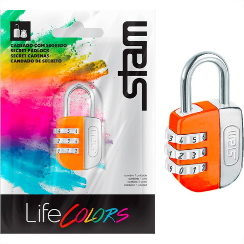 Cadeado Para Mala Stam Life Colors Com Segredo 25Mm Laranja Cadeado Para Mala Stam Life Colors Com Segredo 25Mm Laranja