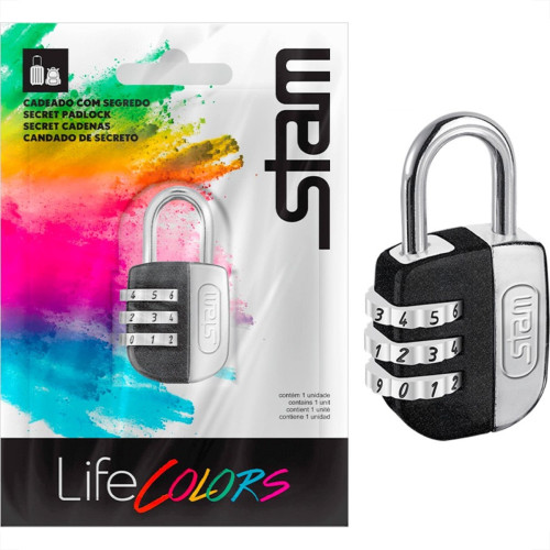 Cadeado Para Mala Stam Life Colors Com Segredo 25Mm Preto Fosco Cadeado Para Mala Stam Life Colors Com Segredo 25Mm Preto Fosco