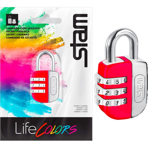 Cadeado Para Mala Stam Life Colors Com Segredo 25Mm Vermelho Cadeado Para Mala Stam Life Colors Com Segredo 25Mm Vermelho