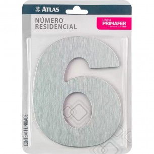 Numero Residencial Atlas Escovado 6Cm Nº 6