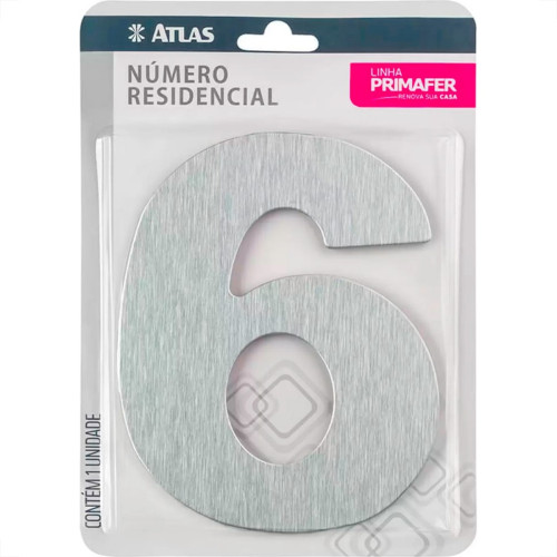 Numero Residencial Atlas Escovado 6Cm Nº 6 Numero Residencial Atlas Escovado 6Cm Nº 6