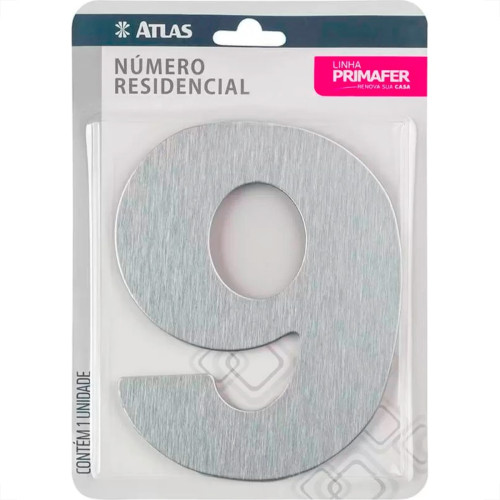 Numero Residencial Atlas Escovado 6Cm Nº 9 Numero Residencial Atlas Escovado 6Cm Nº 9