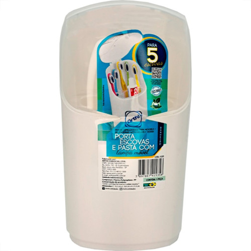 Porta Escovas E Pasta De Dente Com Tampa Movel Arthi Branco - 1535 Porta Escovas E Pasta De Dente Com Tampa Movel Arthi Branco - 1535