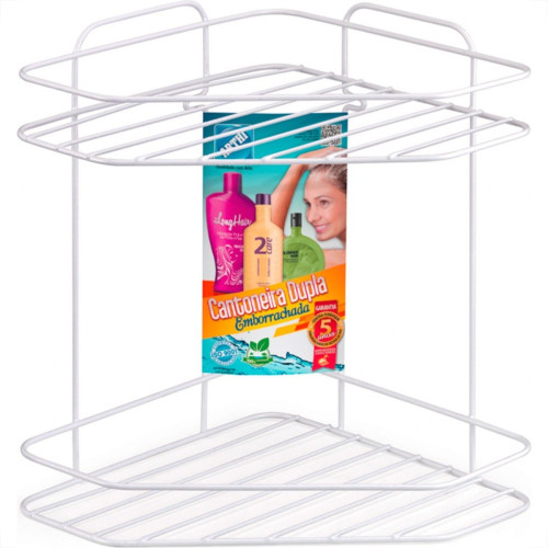 Cantoneira Porta Shampoo Dupla Emborrachada Arthi Branca - 2137 Cantoneira Porta Shampoo Dupla Emborrachada Arthi Branca - 2137