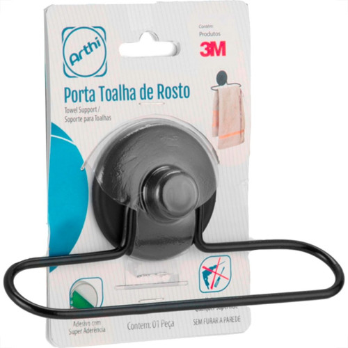 Porta Toalha De Rosto Metal Arthi Com Fixacao Adesiva Preto - 3441 Porta Toalha De Rosto Metal Arthi Com Fixacao Adesiva Preto - 3441