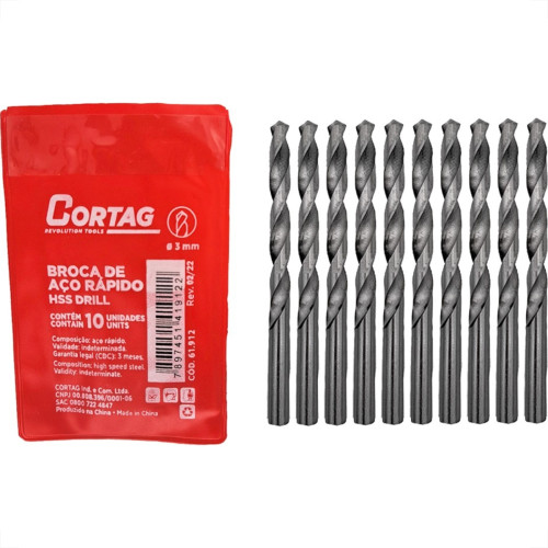 Broca Aco Rapido Cortag 3,0Mm - 61912 - Kit C/10 Pecas Broca Aco Rapido Cortag 3,0Mm - 61912 - Kit C/10 Pecas