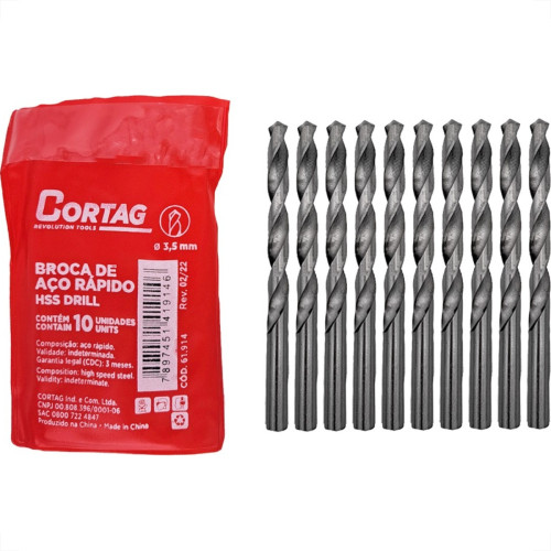 Broca Aco Rapido Cortag 3,5Mm - 61914 - Kit C/10 Pecas Broca Aco Rapido Cortag 3,5Mm - 61914 - Kit C/10 Pecas