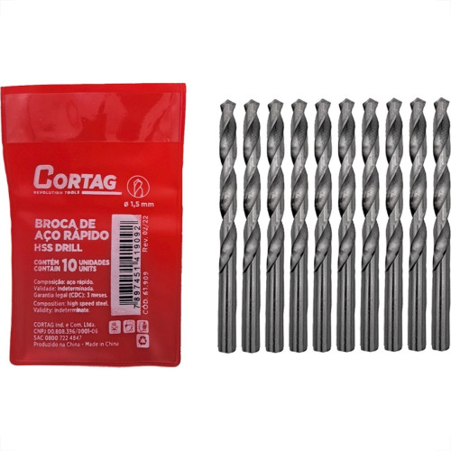 Broca Aco Rapido Cortag 1,5Mm - 61909 - Kit C/10 Pecas Broca Aco Rapido Cortag 1,5Mm - 61909 - Kit C/10 Pecas