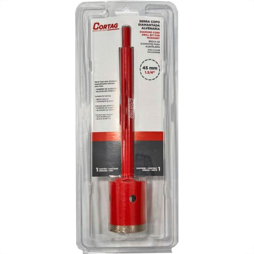 Serra Copo Diamantada Com Haste Cortag 45Mm Serra Copo Diamantada Com Haste Cortag 45Mm