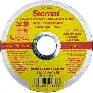 Disco Corte Ferro Starrett 4.1/2''X1/16''X7/8'' . / Kit C/ 12 Peca