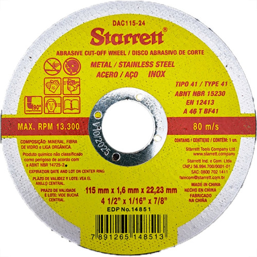 Disco Corte Ferro Starrett 4.1/2''X1/16''X7/8'' - Kit C/12 Pecas Disco Corte Ferro Starrett 4.1/2''X1/16''X7/8'' - Kit C/12 Pecas