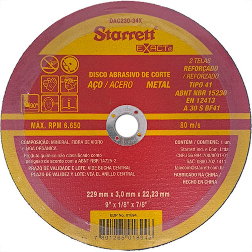 Disco Corte Ferro Starrett 9''X1/8''X7/8'' - Kit C/6 Pecas Disco Corte Ferro Starrett 9''X1/8''X7/8'' - Kit C/6 Pecas
