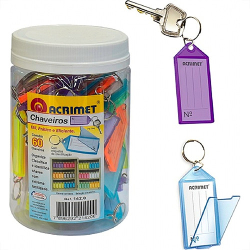 Chaveiros Com Etiqueta Acrimet Pote Com 60 Pecas Coloridas Chaveiros Com Etiqueta Acrimet Pote Com 60 Pecas Coloridas