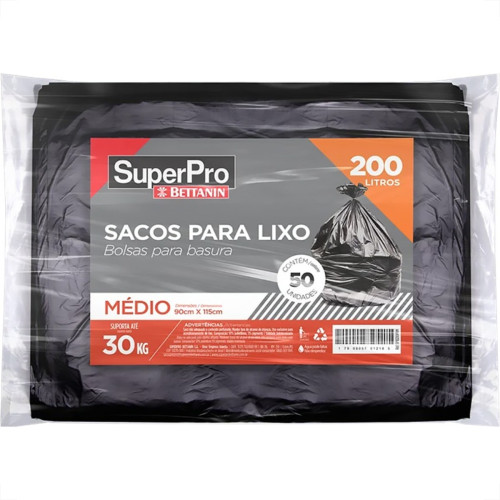 Saco De Lixo Superpro Bettanin 200L - 90X115Cm Preto Com 50 Pecas Saco De Lixo Superpro Bettanin 200L - 90X115Cm Preto Com 50 Pecas