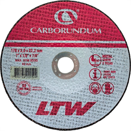 Disco Corte Ferro Carborundum 7''X1/8''X7/8''- 2 Telas Disco Corte Ferro Carborundum 7''X1/8''X7/8''- 2 Telas