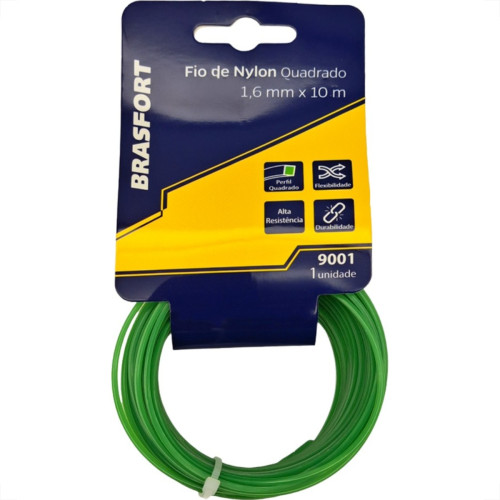 Fio De Nylon Para Aparador De Grama Brasfort Verde Quadrado 1,6Mmx10M - 9001 Fio De Nylon Para Aparador De Grama Brasfort Verde Quadrado 1,6Mmx10M - 9001