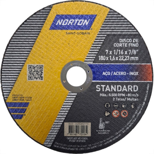 Disco Aco Inox Norton Standart - 7''X1/16''X7/8''- Fino Disco Aco Inox Norton Standart - 7''X1/16''X7/8''- Fino