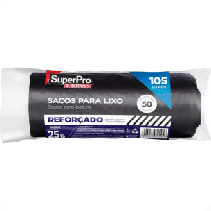 Saco Lixo Superpro 105L - 75X 90Cm Preto Com 50 Pecas