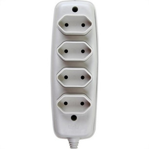 Tomada Barra Ilumi 2 Polos Quadrupla Cinza 10A. 1634