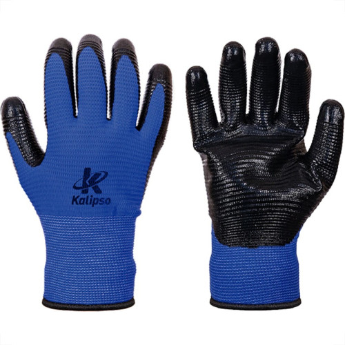 Luva Malha Kalipso Banho Nitrilico Nbr Wave Azul/Preta 10 - Xg - Kit C/12 Pares Luva Malha Kalipso Banho Nitrilico Nbr Wave Azul/Preta 10 - Xg - Kit C/12 Pares