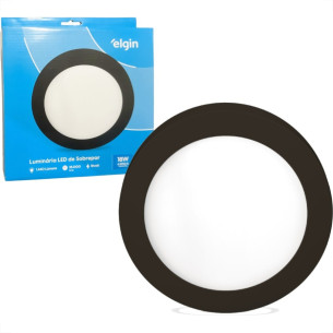 Plafon Led Sobrepor Elgin Redondo 18W. 1440Lm. 6500K. Bivolt Preto