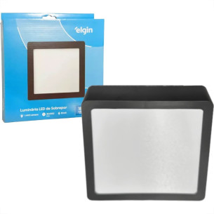 Plafon Led Sobrepor Elgin Quadrado 24W. 1920Lm. 6500K. Bivolt Preto