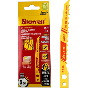 Serra Tico-Tico Lamina Starrett Madeira Bi-Metal Com 5 Pecas Makita Bs36 - 65Mm - 6T