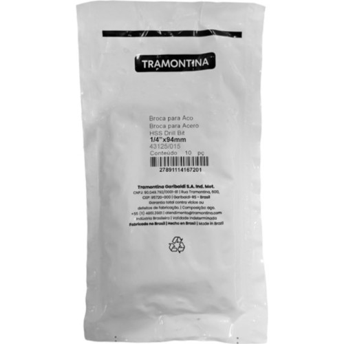Broca Aco Rapido Tramontina Basic   1/4'' Pacote Com 10 Pecas - 43125/015 - Kit C/10 Pecas