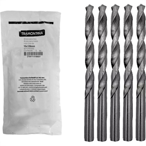 Broca Aco Rapido Tramontina Basic 10,0Mm Pacote Com 5 Pecas - 43124/059 - Kit C/5 Pecas Broca Aco Rapido Tramontina Basic 10,0Mm Pacote Com 5 Pecas - 43124/059 - Kit C/5 Pecas