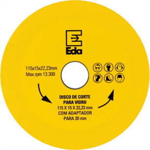 Disco Corte Para Vidro Eda 115 X 15 X 22,23Mm Com Adaptador 20Mm - 0Qb