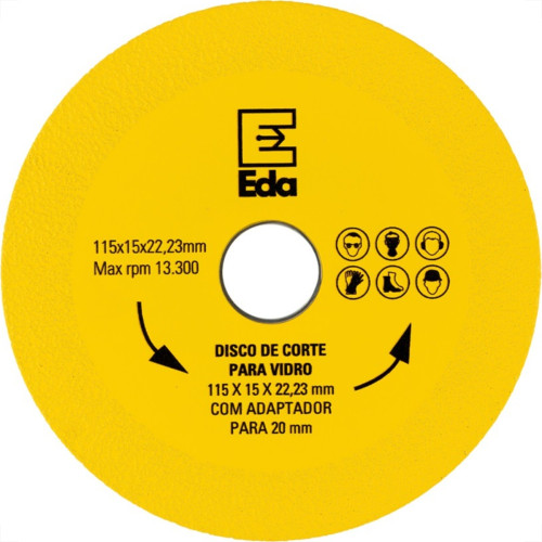 Disco Corte Para Vidro Eda 115 X 15 X 22,23Mm Com Adaptador 20Mm - 0Qb Disco Corte Para Vidro Eda 115 X 15 X 22,23Mm Com Adaptador 20Mm - 0Qb