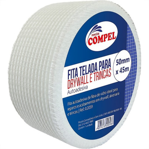 Fita Telada Compel Fibra De Vidro Para Drywall E Trincas Autoadesiva 50Mm X 45M Fita Telada Compel Fibra De Vidro Para Drywall E Trincas Autoadesiva 50Mm X 45M
