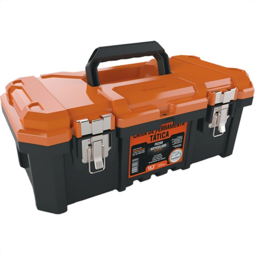Caixa De Ferramentas Plastica Metasul 18,3'' Laranja/Preta Tatica Com Bandeja E Fecho De Metal Caixa De Ferramentas Plastica Metasul 18,3'' Laranja/Preta Tatica Com Bandeja E Fecho De Metal