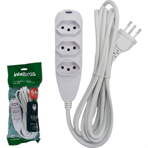 Extensao Intelbras 3 Tomadas 2 Polos + Terra 10A. Branca 5M. - 4830146 Extensao Intelbras 3 Tomadas 2 Polos + Terra 10A. Branca 5M. - 4830146