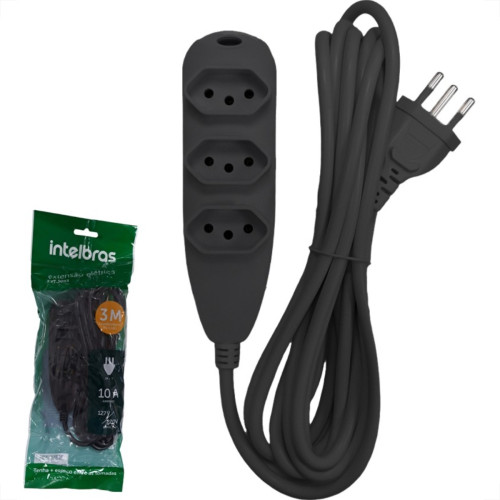 Extensao Intelbras 3 Tomadas 2 Polos + Terra 10A. Preta 3M. - 4830148 Extensao Intelbras 3 Tomadas 2 Polos + Terra 10A. Preta 3M. - 4830148