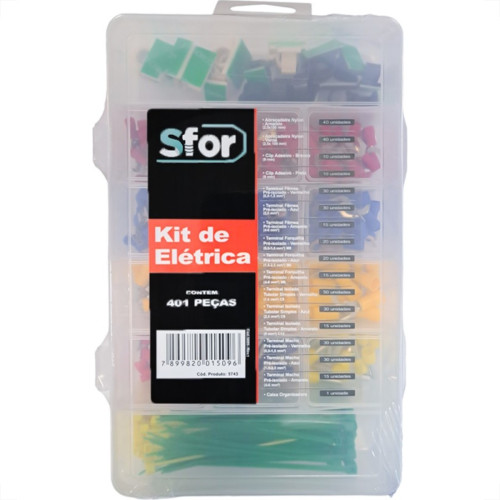 Terminal Kit De Eletrica Sforplast - Abracadeiras-Clips-Terminais Femea E Macho Pre Isolados Com 401 Pecas - 5743