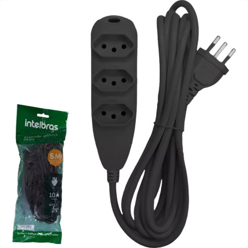 Extensao Intelbras 3 Tomadas 2 Polos + Terra 10A. Preta 5M. - 4830169 Extensao Intelbras 3 Tomadas 2 Polos + Terra 10A. Preta 5M. - 4830169