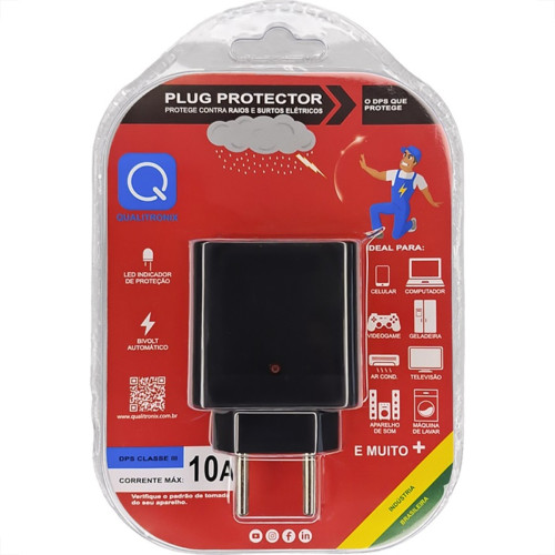Plug Protetor De Tensao Qualitronix 2 Polos 10A. Preto - Qpp01P Plug Protetor De Tensao Qualitronix 2 Polos 10A. Preto - Qpp01P